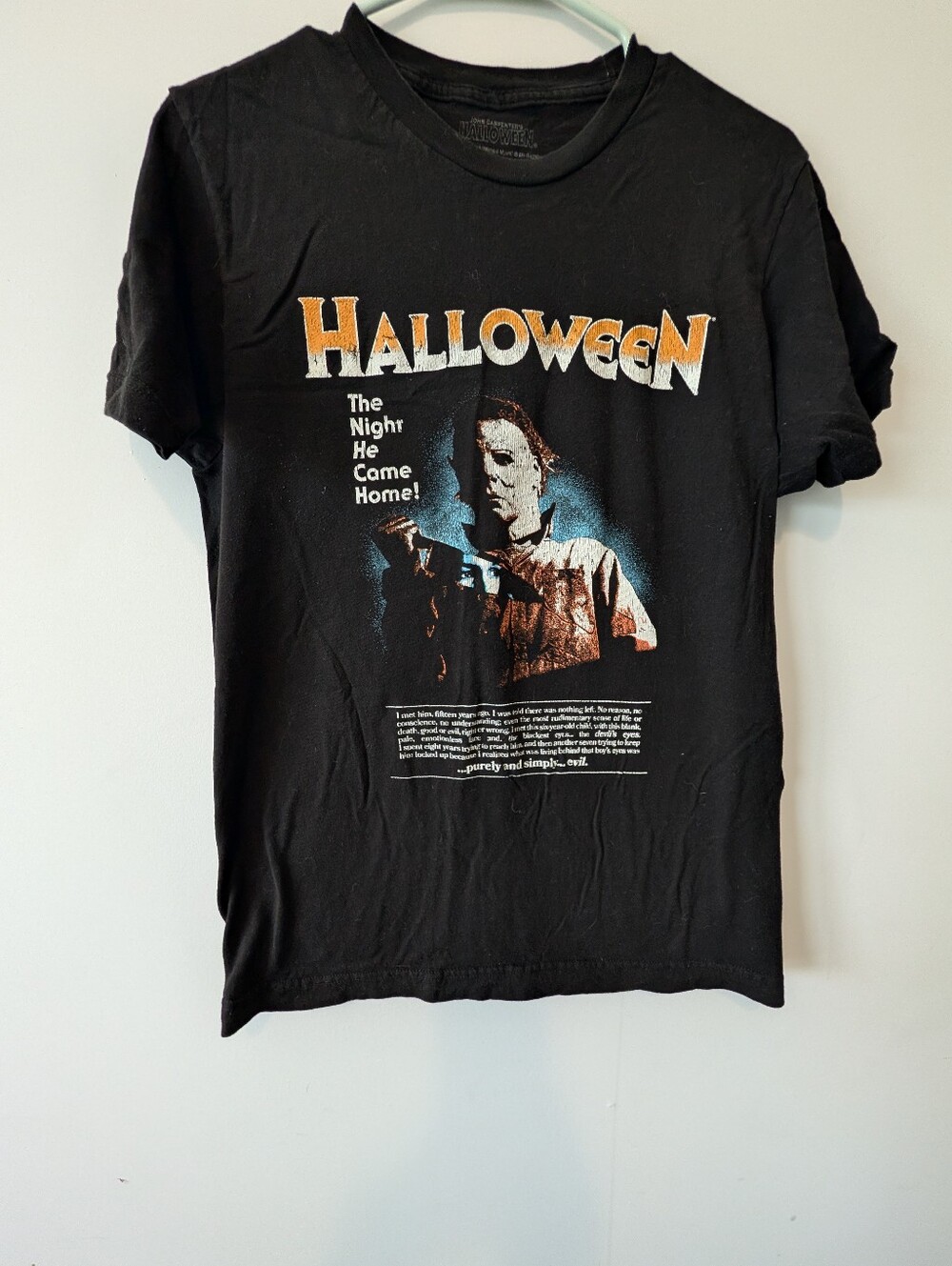 Halloween Graphic Horror Tee in Black with Orange & Blue Print